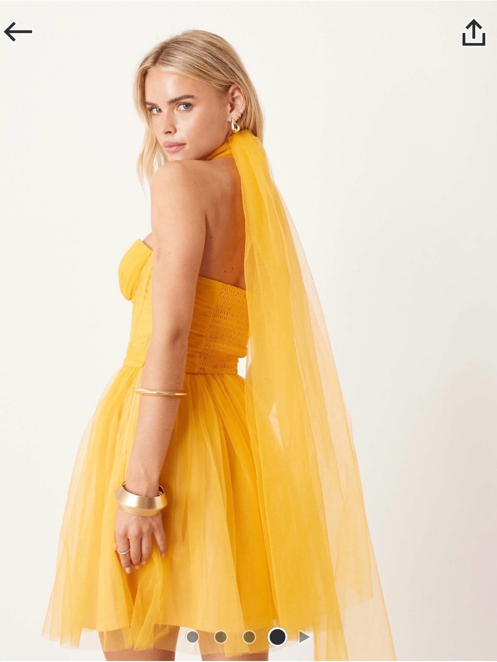 Strapless Yellow Tulle Party Dress with Sheer Scarf